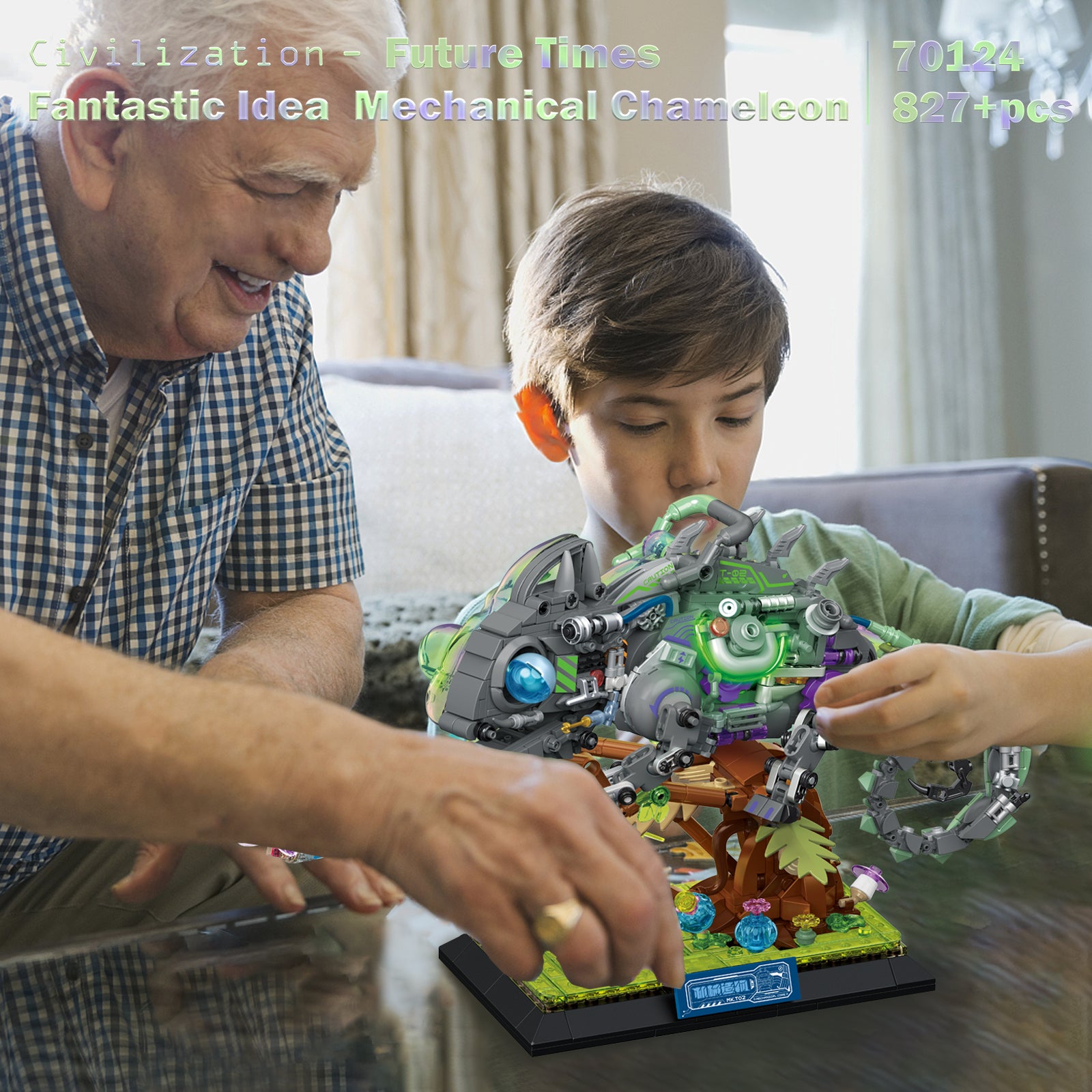 JMBricklayer Camaleonte Meccanico Da Costruzione (Modello 70124) – Set Di 827 Mattoncini Con Luci LED E Piedistallo – Idea Regalo Unica Per Adulti E Ragazzi