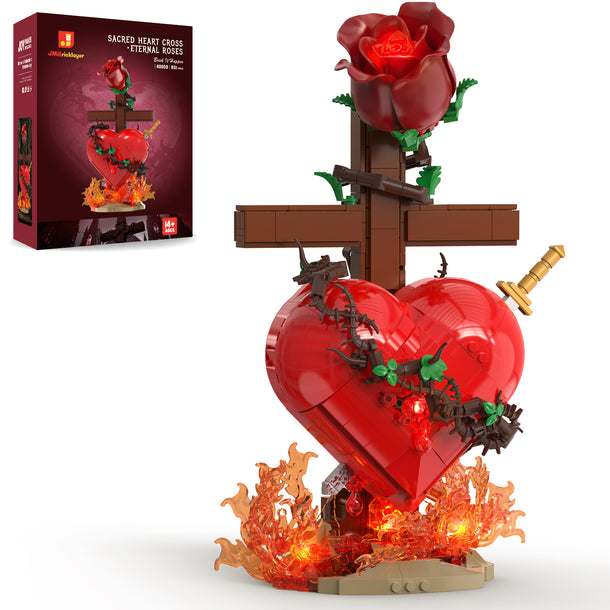 JMBricklayer Sacred Heart Cross・Eternal Roses 40009 | 831+ PCS