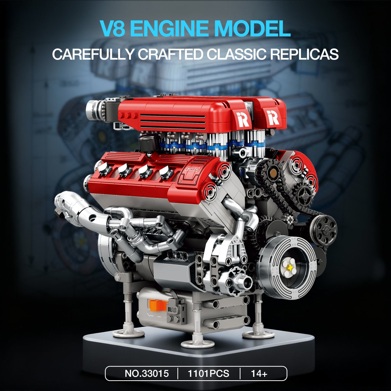 Scale Engine Kit JMBricklayer V8 Engine Model Kit Building Blocks 33015 | 1101+ PCS | V8 ...