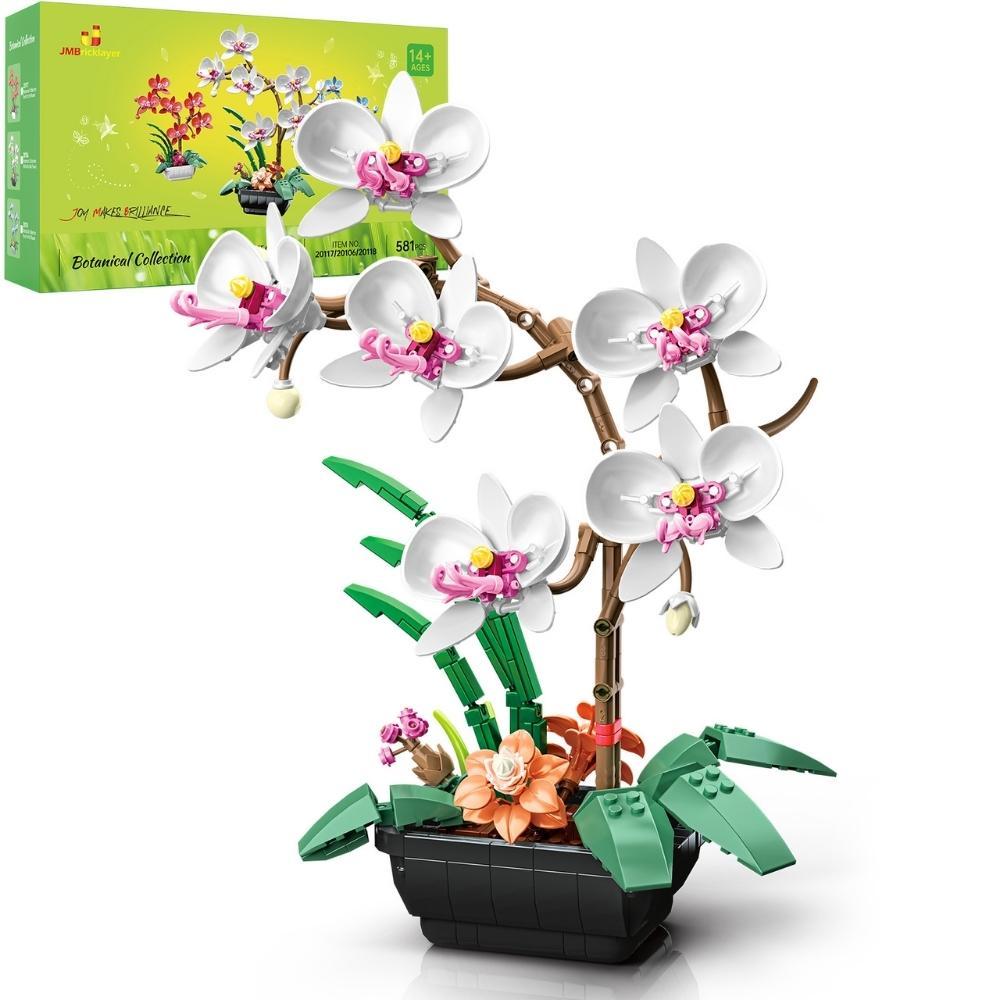 Orchid Plant Decor Building Set for Adult, Flower Botanical Bonsai